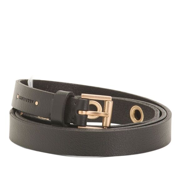 All Saints L Black Genuine Leather Gold Tone Belt